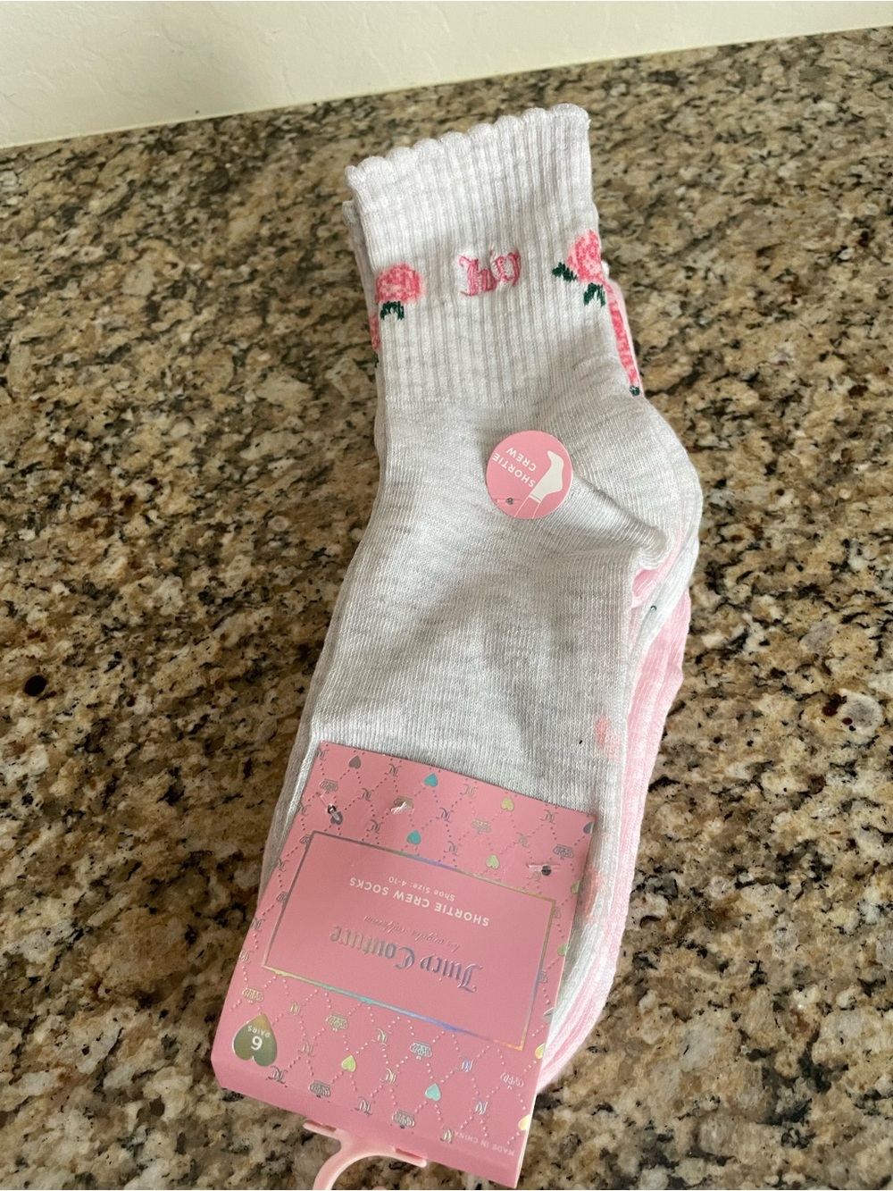 Juicy Socks 6 pairs with Pink Rose Embroidery